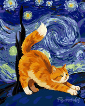 Carica l'immagine nel visualizzatore di Gallery, Dipingere con i numeri - Gatto rosso nella Notte Stellata Figured'Art