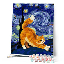 Carica l'immagine nel visualizzatore di Gallery, Dipingere con i numeri - Gatto rosso nella Notte Stellata