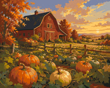 Carica l'immagine nel visualizzatore di Gallery, Dipingere con i numeri - Campo di Zucche e Fienile nella Golden Hour Figured'Art