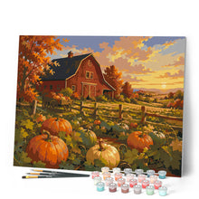 Carica l'immagine nel visualizzatore di Gallery, Dipingere con i numeri - Campo di Zucche e Fienile nella Golden Hour