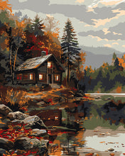 Carica l'immagine nel visualizzatore di Gallery, Dipingere con i numeri - Baita Accogliente sul Lago d'Autunno Figured'Art