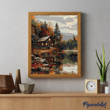 Carica l'immagine nel visualizzatore di Gallery, Dipingere con i numeri - Baita Accogliente sul Lago d'Autunno