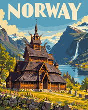 Carica l'immagine nel visualizzatore di Gallery, Dipingere con i numeri - Poster di Viaggio Chiesa in Legno di Borgund, Norvegia Figured'Art