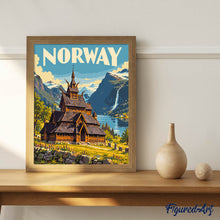 Carica l'immagine nel visualizzatore di Gallery, Dipingere con i numeri - Poster di Viaggio Chiesa in Legno di Borgund, Norvegia