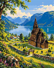 Carica l'immagine nel visualizzatore di Gallery, Dipingere con i numeri - Fiordo Norvegese e Chiesa in Legno Figured'Art