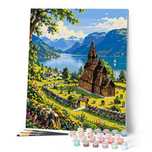 Carica l'immagine nel visualizzatore di Gallery, Dipingere con i numeri - Fiordo Norvegese e Chiesa in Legno