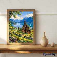 Carica l'immagine nel visualizzatore di Gallery, Dipingere con i numeri - Fiordo Norvegese e Chiesa in Legno