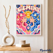 Carica l'immagine nel visualizzatore di Gallery, Dipingere con i numeri - Zodiaco Retrò Gemelli