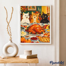 Carica l'immagine nel visualizzatore di Gallery, Dipingere con i numeri - Gatti a Cena per il Ringraziamento