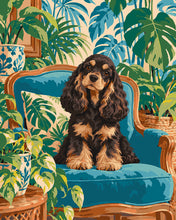Carica l'immagine nel visualizzatore di Gallery, Dipingere con i numeri - Cocker Spaniel nel Salotto Tropicale Figured'Art