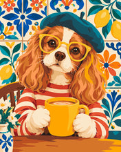 Carica l'immagine nel visualizzatore di Gallery, Dipingere con i numeri - Spaniel con Basco al Caffè Figured'Art