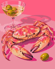 Carica l'immagine nel visualizzatore di Gallery, Dipingere con i numeri - Granchio e Martini su Sfondo Rosa Figured'Art