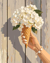 Carica l'immagine nel visualizzatore di Gallery, Dipingere con i numeri - Bouquet di Ortensie in Cono Gelato Figured'Art