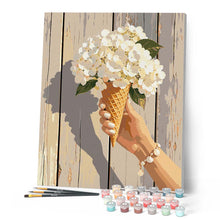 Carica l'immagine nel visualizzatore di Gallery, Dipingere con i numeri - Bouquet di Ortensie in Cono Gelato