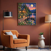 Carica l'immagine nel visualizzatore di Gallery, Dipingere con i numeri - Rifugio sul Lago al Chiaro di Luna