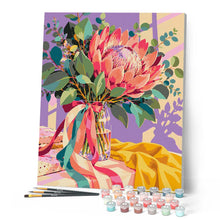 Carica l'immagine nel visualizzatore di Gallery, Dipingere con i numeri - Bouquet di Protea in Vaso di Vetro