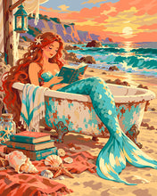 Carica l'immagine nel visualizzatore di Gallery, Dipingere con i numeri - Sirena che Legge al Tramonto sul Mare Figured'Art