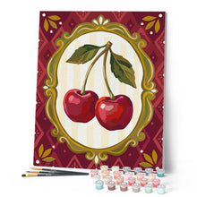 Carica l'immagine nel visualizzatore di Gallery, Dipingere con i numeri - Ciliegie Rosse in Cornice Decorata