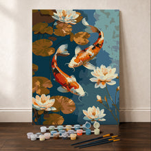 Carica l'immagine nel visualizzatore di Gallery, Kit Regalo per Dipingere con i Numeri - Carpa Koi Vintage e Fiori