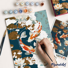 Carica l'immagine nel visualizzatore di Gallery, Kit Regalo per Dipingere con i Numeri - Carpa Koi Vintage e Fiori