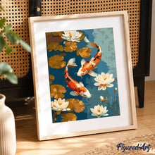 Carica l'immagine nel visualizzatore di Gallery, Kit Regalo per Dipingere con i Numeri - Carpa Koi Vintage e Fiori