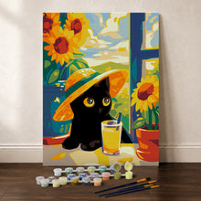 Carica l'immagine nel visualizzatore di Gallery, Kit Regalo per Dipingere con i Numeri - Gatto Nero Estivo