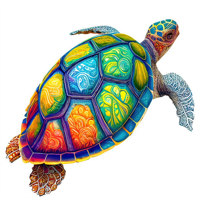 Puzzle 2D in legno - Tartaruga Festiva