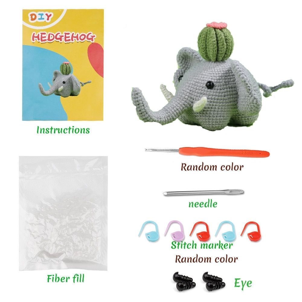 Kit Uncinetto Per Principianti – Elefante 19,8 Cm, Completo Di Filato, Uncinetto E Tutorial Video, Idea Regalo
