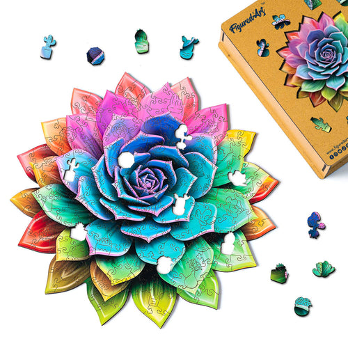 Puzzle in Legno Adulti - Pianta grassa multicolore
