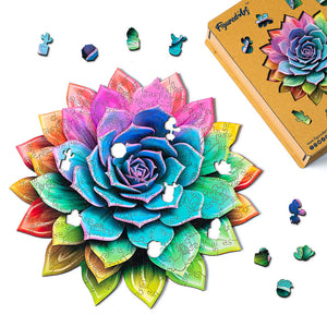 Puzzle in Legno Adulti - Pianta grassa multicolore