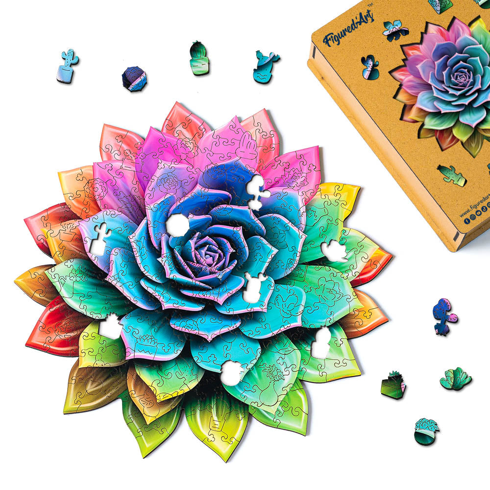 Puzzle in Legno Adulti - Pianta grassa multicolore