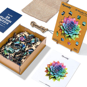 Puzzle in Legno Adulti - Pianta grassa multicolore