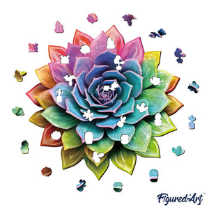 Puzzle in Legno Adulti - Pianta grassa multicolore