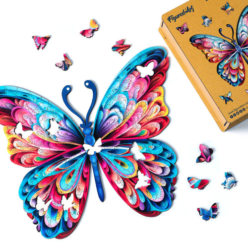 Puzzle in Legno Adulti - Sgargiante Farfalla Multicolore