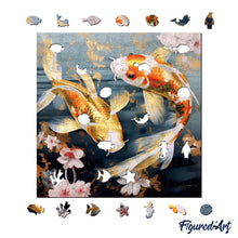 Carica l&#39;immagine nel visualizzatore di Gallery, Puzzle in Legno Adulti - Carpe Koi e Fiori
