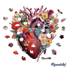 Carica l&#39;immagine nel visualizzatore di Gallery, Puzzle in Legno Adulti - Cuore Anatomico Floreale