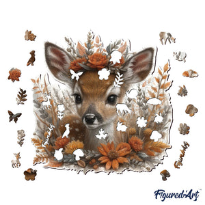 Puzzle in Legno Adulti - Cerbiatto tra i Fiori