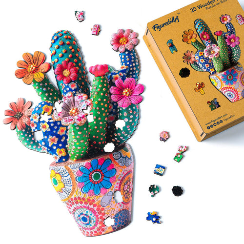Puzzle in Legno Adulti - Cactus fiorito in vaso