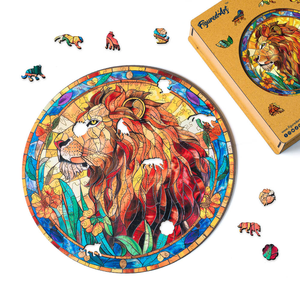 Puzzle in Legno Adulti - Vetrata con Leone