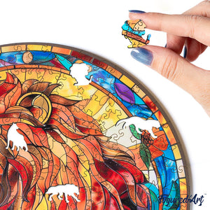 Puzzle in Legno Adulti - Vetrata con Leone