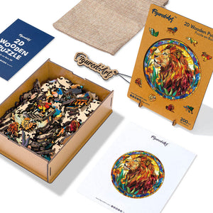 Puzzle in Legno Adulti - Vetrata con Leone