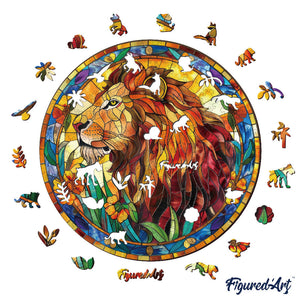 Puzzle in Legno Adulti - Vetrata con Leone