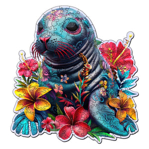 Puzzle in Legno Adulti - Foca e Fiori