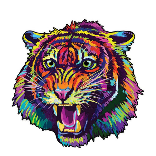 Puzzle 2D in legno - Tigre Ruggente Colorato