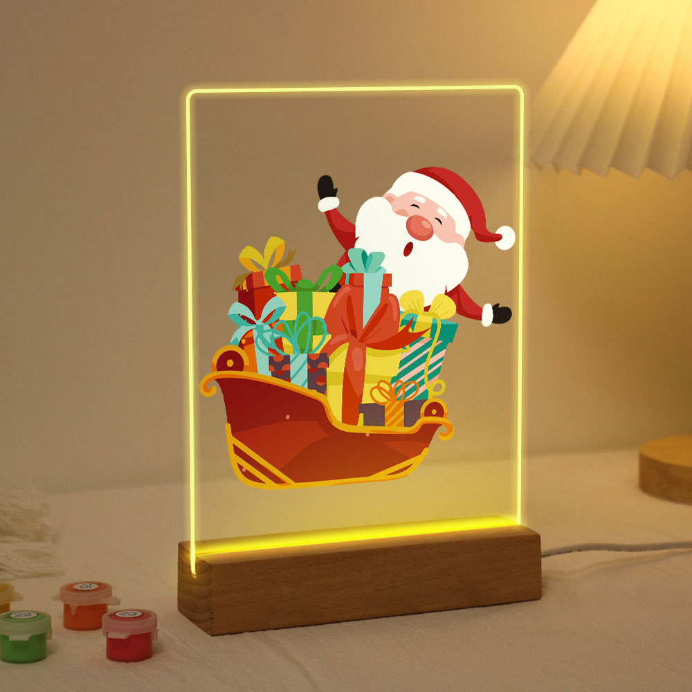 Dipingere con i numeri - Supporto in legno con Luce LED 15x20cm - Babbo Natale 01