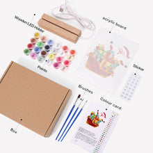 Carica l&#39;immagine nel visualizzatore di Gallery, Dipingere con i numeri - Supporto in legno con luce LED 15x20cm - Babbo Natale 01