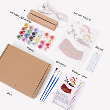 Carica l&#39;immagine nel visualizzatore di Gallery, Dipingere con i numeri - Supporto in legno con Luce LED 15x20cm - Babbo Natale 02