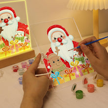 Carica l&#39;immagine nel visualizzatore di Gallery, Dipingere con i numeri - Supporto in legno con Luce LED 15x20cm - Babbo Natale 04