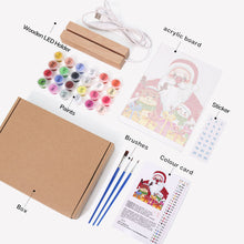 Carica l&#39;immagine nel visualizzatore di Gallery, Dipingere con i numeri - Supporto in legno con Luce LED 15x20cm - Babbo Natale 04