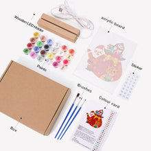 Carica l&#39;immagine nel visualizzatore di Gallery, Dipingere con i numeri - Supporto in legno con Luce LED 15x20cm - Babbo Natale 05